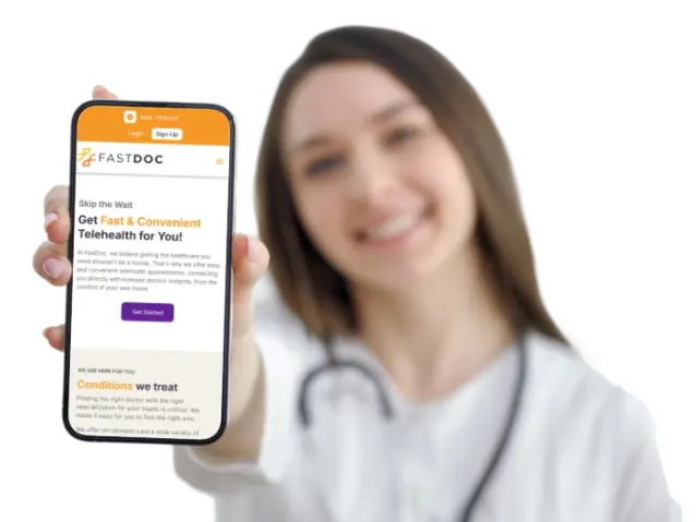 doctor showing fastdoc website on the phone